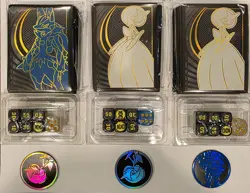 3 Sets of Pokemon Mega Evolution ETB Sleeves, Dice and Coins No Cards - Image 1