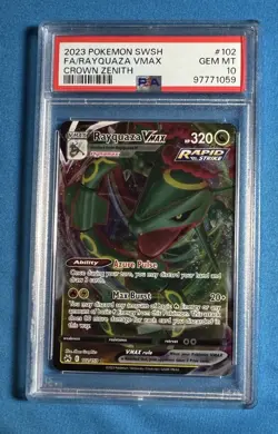 💎 PSA 10 💎 2023 RAYQUAZA VMAX Pokemon SWSH CROWN ZENITH 102 Full Art Card 📈 - Image 1