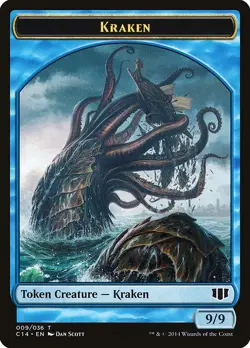 1x Kraken (9/9 creature) Token / Zombie (blue) double sided - NM Commander 2014 - Image 1