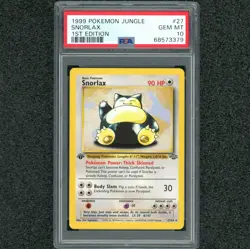 Gem Mint! 1st Edition SNORLAX 1999 Pokemon Jungle # 27 Vintage Rare WOTC PSA 10 - Image 1