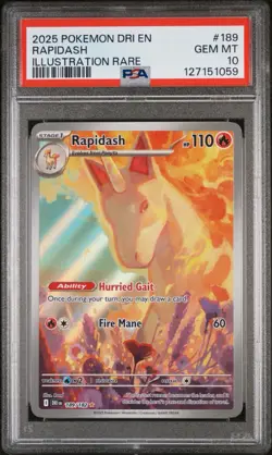 Pokemon DRI EN Destined Rivals Rapidash 189/182 PSA 10 Gem Illustration Rare - Image 1