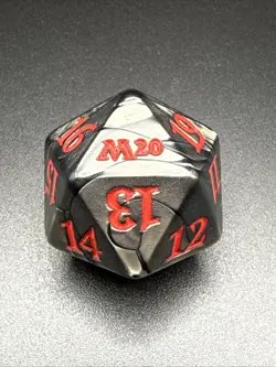 Oversized Spindown Dice D20 - Magic The Gathering - M20 Black and Red - Image 1