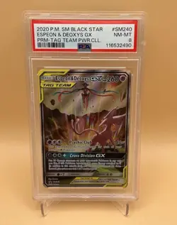 Espeon & Deoxys GX 2020 Pokemon Tag Team Black Star #SM240 PSA 8 - Image 1