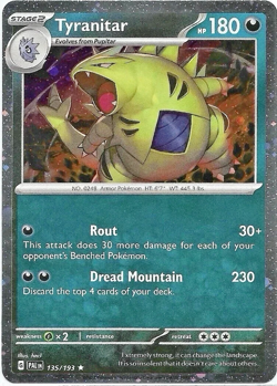Pokemon TCG Tyranitar 135/193 Sv02: Paldea Evolved Cosmos Holo - Image 1