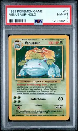 1999 Holo Venusaur 15/102 PSA 8 NM-MT Pokemon TCG Base Set - Image 1