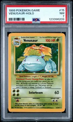 Pokemon PSA 7 NM Venusaur Holo Unlimited Base Set 1999 WotC 15/102 - Image 1