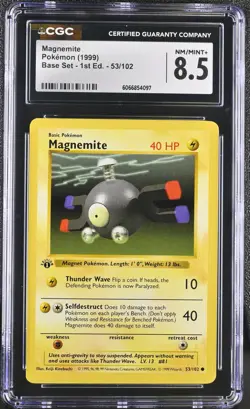 CGC 8.5 Magnemite 1999 Base Set 1st Edition Shadowless 53/102 Pokemon Card - Image 1