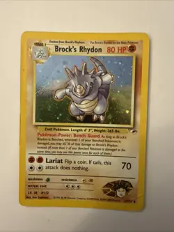 Pokemon Brock's Rhydon Holo Rare Card 2/132 Unlimited Gym Heroes - Image 1