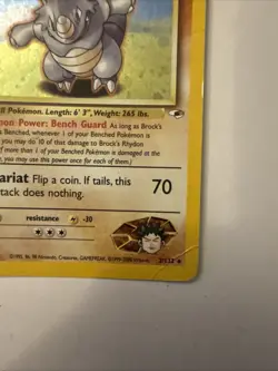 Pokemon Brock's Rhydon Holo Rare Card 2/132 Unlimited Gym Heroes - Image 3