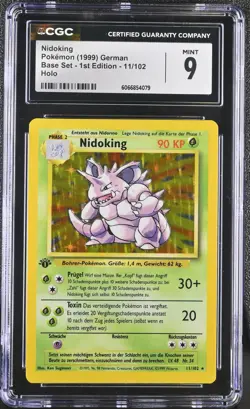 CGC 9 MINT Nidoking 1999 Base Set 1st Edition German 11/102 Holo Pokemon Card - Image 1