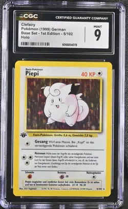 CGC 9 MINT Clefairy 1999 Base Set 1st Edition German 5/102 Holo Pokemon Card - Image 1