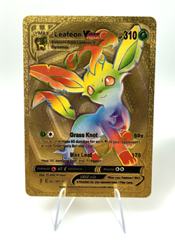 Rainbow Leafeon VMAX Metal Gold Foil Pokemon Card Fan Art Display Card 001/203 - Image 1