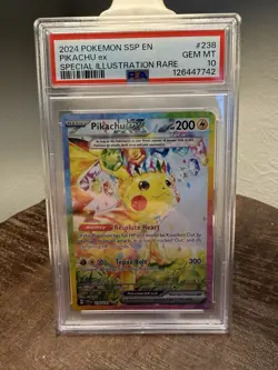 2024 POKEMON SSP EN-SURGING SPARKS SPECIAL ILLUSTRATION RARE PIKACHU EX PSA 10 - Image 1