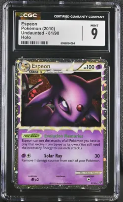 CGC 9 MINT Espeon 2010 Undaunted 81/90 Holo Pokemon Card - Image 1