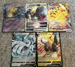 LOF OF 5 OVERSIZED POKEMON CARDS PIKACHU VMAX, LUGIA V, BOLTUND V, DARKRAI V STA - Image 1