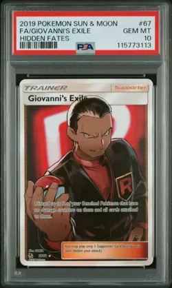 Giovanni's Exile 67/68 Hidden Fates Pokemon TCG Team Rocket PSA 10 - Image 1