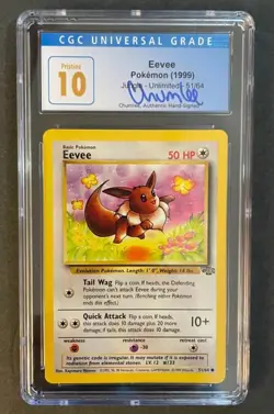1999 Pokemon Jungle Unlimited Eevee POP 1! CGC 10 Pristine! Signed Label! - Image 1