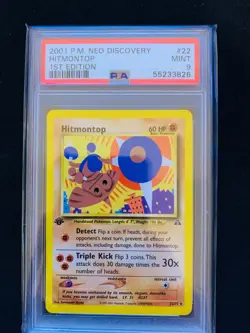 2001 1st Edition Hitmontop Pokemon Neo Discovery Non Holo PSA 9 MINT - Image 1