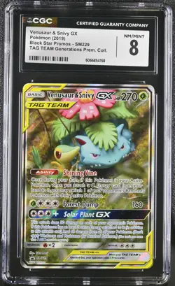 CGC 8 Venusaur & Snivy GX 2019 Black Star Promos SM229 Pokemon Card - Image 1