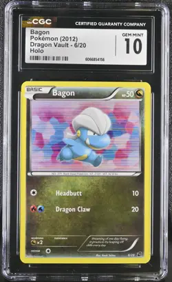 CGC 10 GEM MINT Bagon 2012 Dragon Vault 6/20 Holo Pokemon Card - Image 1