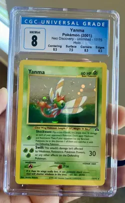 Pokemon CGC 8 Yanma Neo Discovery 17/75 Holo Rare Pokemon Card Mint STRONG - Image 1