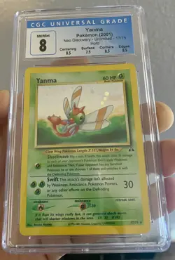 Pokemon CGC 8 Yanma Neo Discovery 17/75 Holo Rare Pokemon Card Mint STRONG - Image 3