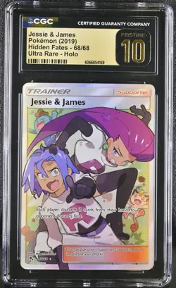 CGC 10 PRISTINE Jessie & James 2019 Hidden Fates 68/68 Ultra Rare Holo Pokemon - Image 1