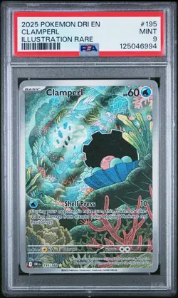 2025 POKEMON DRI EN-DESTINED RIVALS ILLUSTRATION RARE #195 CLAMPERL PSA 9 - Image 1