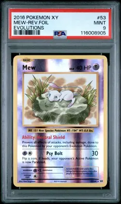 Pokemon Card Mew 53/108 Reverse Foil XY Evolutions PSA 9 MINT - Image 1