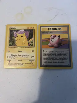 Pokemon Base Set Pikachu 58/102 And Clefairy Doll Trainer 70/102 Good Condition - Image 1