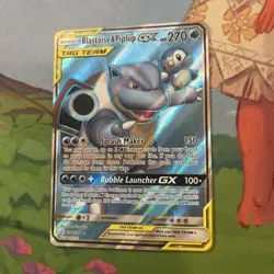 Pokemon TCG Blastoise & Piplup GX (Full Art) 214/236 Sun & Moon Cosmic Eclipse - Image 3