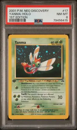 *SWIRL* 2001 Yanma 17/75 1ST Edition Neo Discovery Holo Pokemon Card - PSA 8 - Image 1