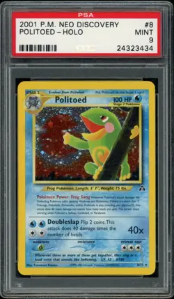 PSA 9 MINT Politoed Neo Discovery Holo Rare Pokemon Card 8/75 - Image 1
