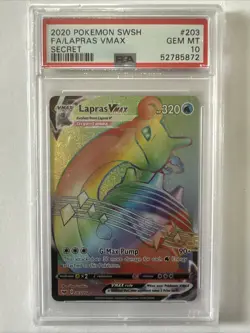 Pokemon Lapras VMAX Card 203/202 Secret Rainbow Rare, Sword & Shield Psa 10 - Image 1