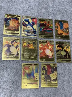 Set of 10 Pokemon Charizard Gold Foil Fan Art Display Cards NM - Image 1