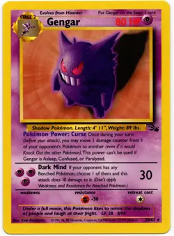 Gengar 20/62 Fossil Regular Non Holo Unlimited Pokemon WOTC NM - Image 1