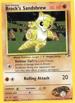 Pokemon Brock’s Sandshrew Card 71/132 Gym Heroes 1st Edition - Image 1