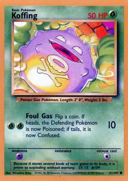 Pokemon Koffing Card 51/102 Unlimited Base Set - Image 1