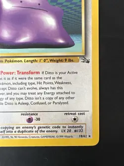 Pokemon TCG Ditto Card Non Holo Rare 18/62 Fossil 1999 WOTC Printer Hickey Error - Image 4