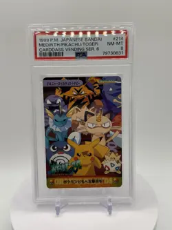 PSA 8 Pokemon Card Meowth & Pikachu & Togepi #214 Japanese Bandai Carddass 1999 - Image 1