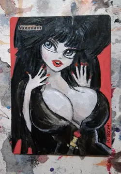 Altered Mtg Hand Painted Elvira Halloween Girl Mountain One Of A Kind Anime Hot - Image 1