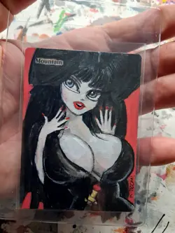 Altered Mtg Hand Painted Elvira Halloween Girl Mountain One Of A Kind Anime Hot - Image 2