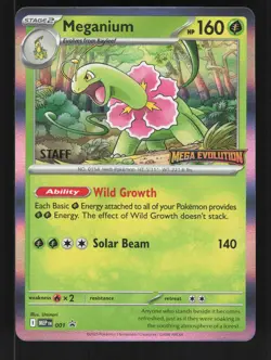 Pokemon Mega Evolution #001 Meganium STAFF Prerelease Promo NEW - Image 1
