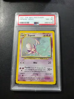 2001 P.M. NEO DISCOVERY ESPEON-HOLO #1 NM-MT PSA 8 Pokemon TCG - Image 1