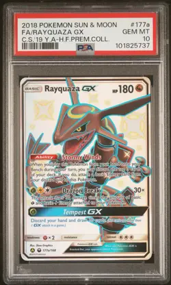 2018 Pokemon Sun & Moon Full Art Rayquaza GX 177a/168 PSA 10 - Image 1