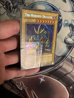 (24) Yugioh Tri Horned Dragon LOB-000 Reverse Secret Rare Unlimited Misprint DMG - Image 3