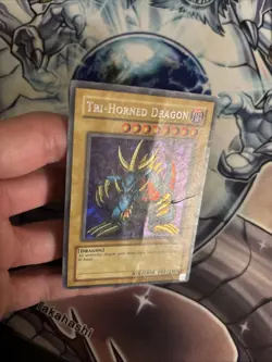 (24) Yugioh Tri Horned Dragon LOB-000 Reverse Secret Rare Unlimited Misprint DMG - Image 5