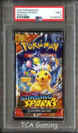 PSA 9 MINT Surging Sparks (Pikachu Art) SEALED Pokemon Card Booster Pack CS3-620 - Image 1