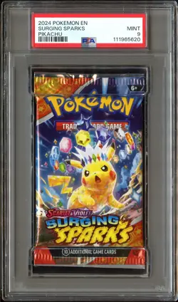 PSA 9 MINT Surging Sparks (Pikachu Art) SEALED Pokemon Card Booster Pack CS3-620 - Image 2