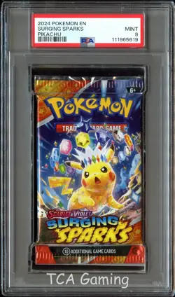 PSA 9 MINT Surging Sparks (Pikachu Art) SEALED Pokemon Card Booster Pack CS3-619 - Image 1